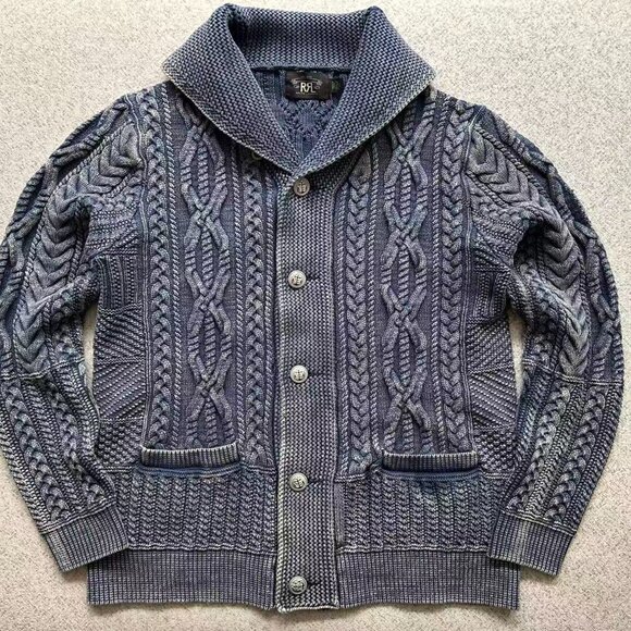 Polo Ralph Lauren Men's Double RL Aran-Knit Vintage Cotton Cardigan - Picture 3 of 14